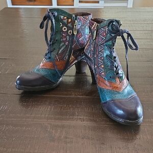 Bohemian Patchwork Heeled Boots